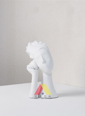 极速现代简约欧式极白色托腮人像海螺摆件雕O塑样板房售楼处软装