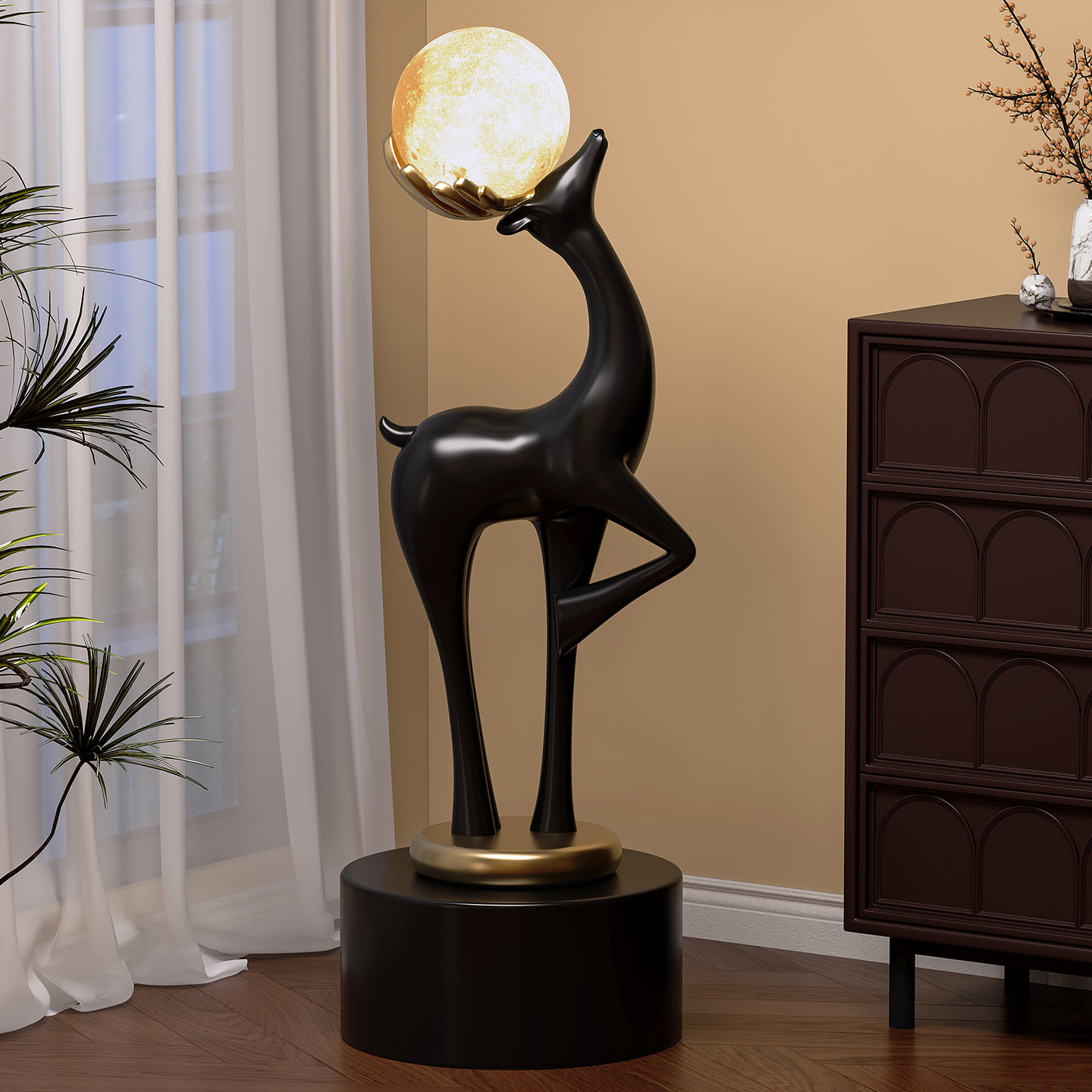 入户玄关壁龛鹿落地摆件福禄呈祥客厅电视柜旁装饰灯乔迁新居礼物,淘宝优惠券,粉丝福利购,淘宝优惠卷