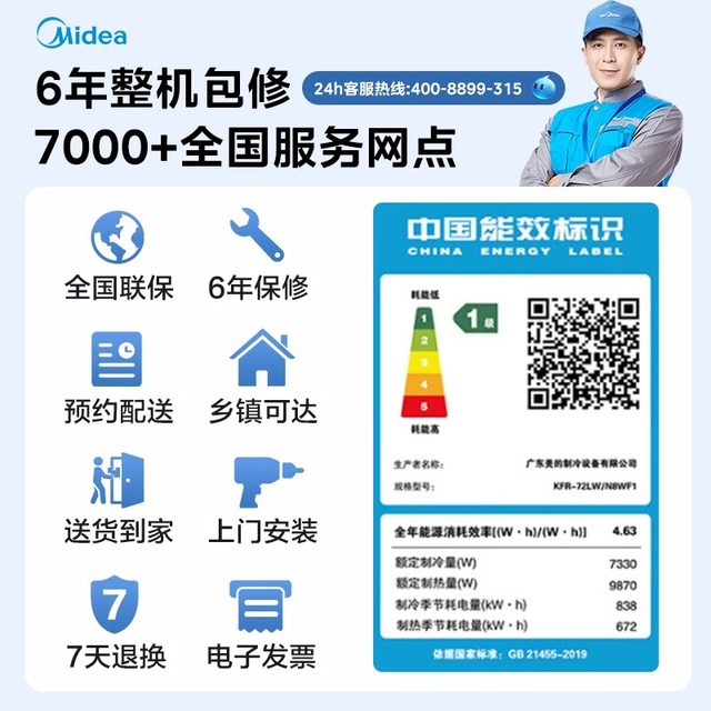 Midea air conditioner vertical new first-level inverter large 3 HP living room cabinet machine home WF1