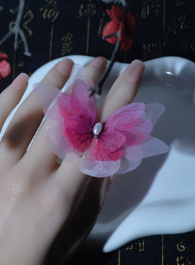 森系原创立体蝴蝶活口指环开口戒指宫廷复古国风超仙甜美甜美舞蹈