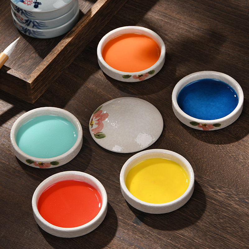 陶瓷国画调色盘五层带盖景德镇青花瓷颜料碟美术陶瓷文房四宝国画水彩水粉颜料专用调色碟书法墨碟盒国画工具,淘宝优惠券,粉丝福利购,淘宝优惠卷