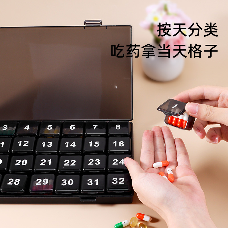 便携分装药盒一个月31天药片盒可拆卸旅行随身药片分装盒 - 图0