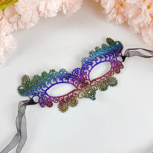 万圣节镂空彩色蕾丝公主面具化妆舞会性感派对半脸情趣假面具女 - 图0