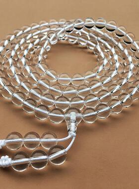 10A天然白水晶手链女男手串情侣手持项链毛衣链颗水晶108正品原石