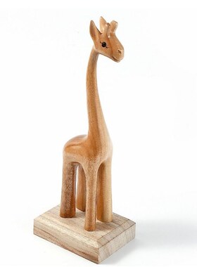 香樟木手工雕刻可爱木雕长颈鹿一路有你现代轻奢创意木质动物摆件