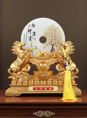 马到成功桌面摆件平安扣树脂工艺品创意办公室酒柜装饰品开业礼物