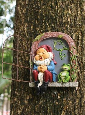 跨境新品树脂花园摆件创意微景观大树装饰花园园林装饰品睡觉矮人