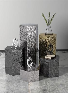 现代轻奢水波纹不锈钢酒店售楼部会所服装店雕塑台展示台落地摆件