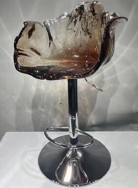 酒店前台透明树脂休闲吧台椅子摆件创意水晶玻璃艺术品凳子雕塑