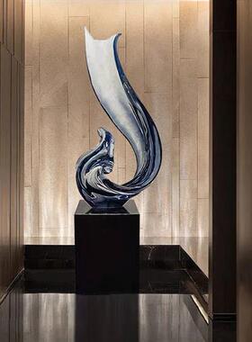 现代抽象透明树脂雕塑酒店客厅样板房玄关软装工艺品大型落地摆件