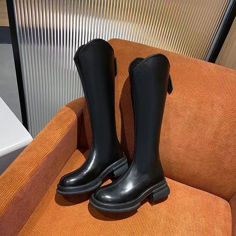 品牌专柜长筒靴女2025春秋新款胖高筒瘦瘦骑士v口平底马丁靴女潮,淘宝优惠券,粉丝福利购,淘宝优惠卷
