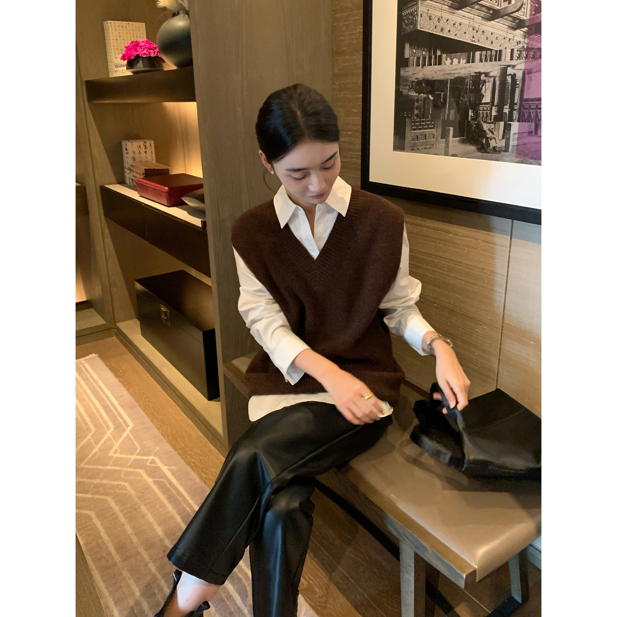 Maven Lin【现货6折】黑色PU皮裤休闲阔腿裤女高腰显瘦直筒长裤子,淘宝优惠券,粉丝福利购,淘宝优惠卷