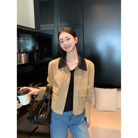 Maven Lin Классическая замшевая короткая куртка в стиле ретро с лацканами коричневого цвета кофейного цвета