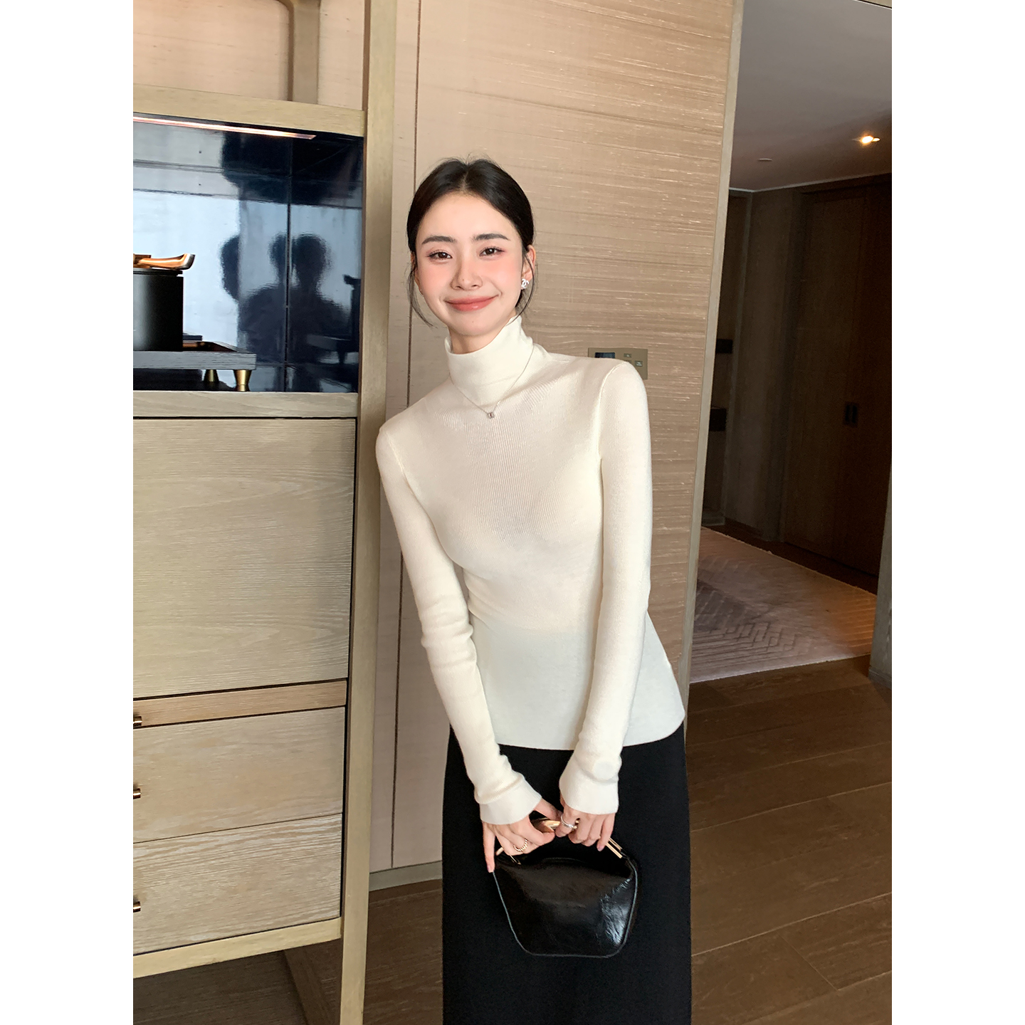 Maven Lin 精裁基础款 气质高领羊毛针织衫女修身打底衫内搭上衣 - 图0