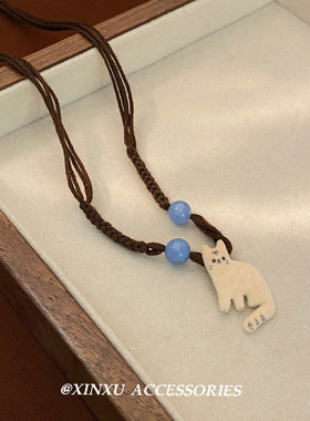 「小猫椰碎」可爱卡通猫咪吊坠项链2025新款秋冬编织高级个性项链