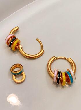 MaisonCleo珐琅圆圈耳环可拆卸