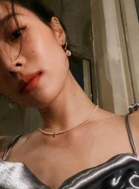 法式复古气质米粒珍珠纯银锁骨链