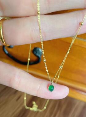 MaisonCleo和田玉绿蛋面锁骨链