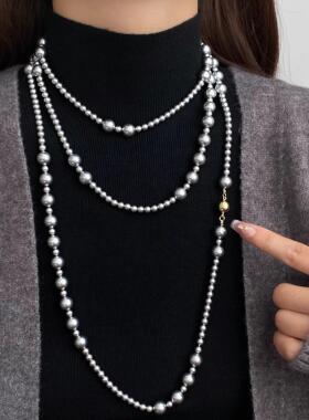 秋冬长款珍珠磁吸扣毛衣链女