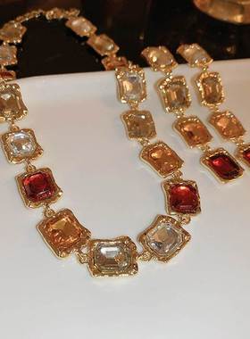 MaisonCleo复古轻奢镶钻方形颈链