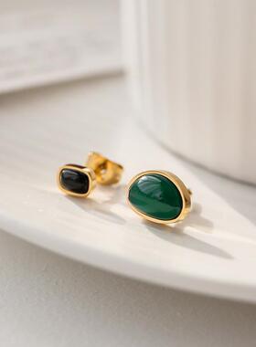 MaisonCleo绿黑玛瑙双吊坠项链