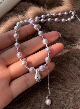 法式轻奢珍珠流苏锁骨链