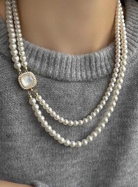 MaisonCleo双层珍珠长款毛衣链