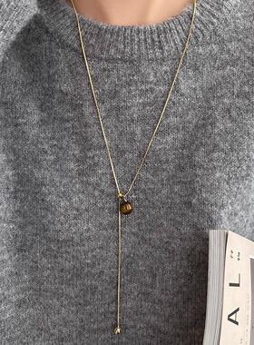 MaisonCleo虎眼石气质毛衣项链