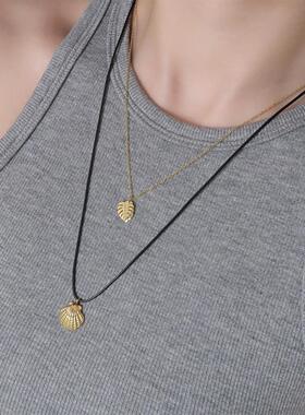 MaisonCleo黑绳可调贝壳锁骨链