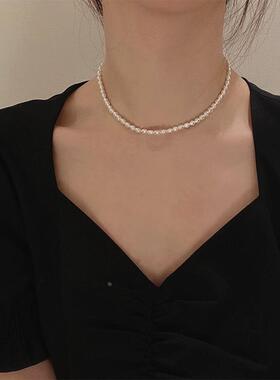 法式淡水珍珠轻奢小众锁骨链