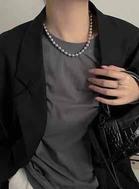 MaisonCleo银灰珍珠锁骨链女