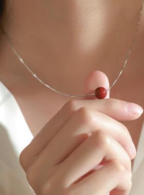 MaisonCleo纯银朱砂吊坠锁骨链