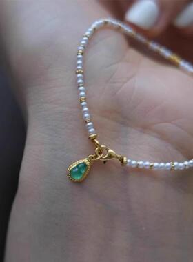 四季皆宜绿翡翠锆石葫芦锁骨链