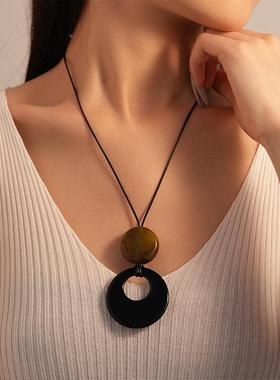 MaisonCleo复古民族风树脂圆形长款系绳毛衣链时尚简约小众气质高