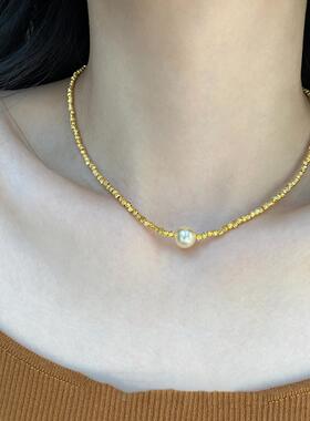 MaisonCleo金色正圆珍珠锁骨链