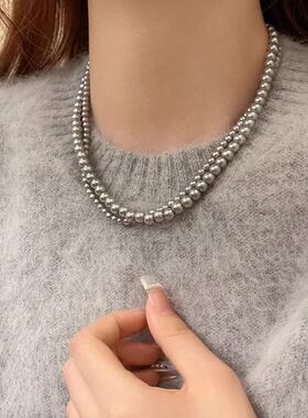 MaisonCleo灰色珍珠毛衣链女款