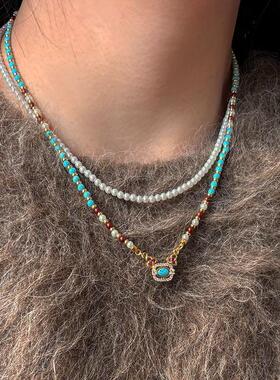 MaisonCleo绿松石珍珠锁骨链