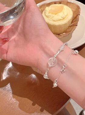 玛瑙平安扣碎银双层手链轻奢百搭