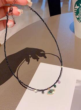 MaisonCleo黑色水晶流速锁骨链