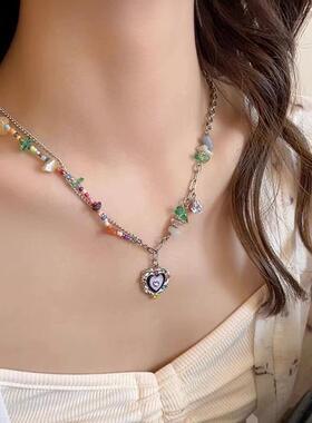 MaisonCleo复古彩色爱心锁骨链