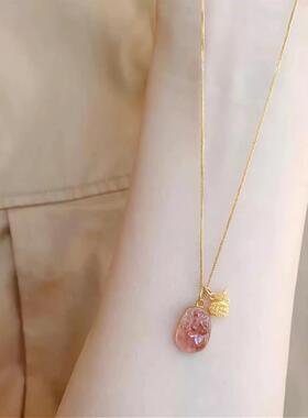 金粉碧玺貔貅葫芦锁骨链