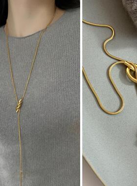 MaisonCleo金色打结超长毛衣链