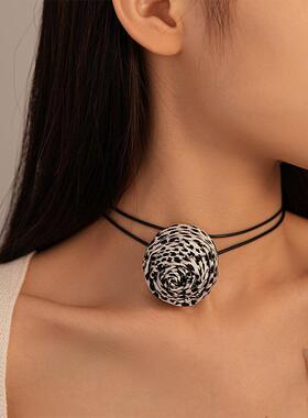 MaisonCleo个性布艺编织豹纹玫瑰花朵多戴项链欧美小众气质高级感