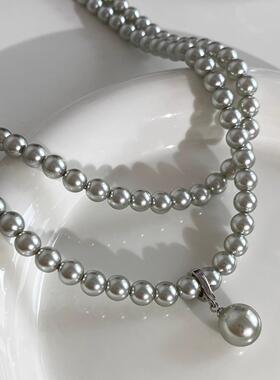 MaisonCleo绿野灰珍珠双层毛衣链