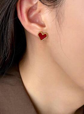 MaisonCleo酒红显白爱心项链耳环