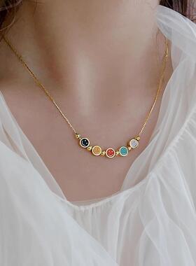 MaisonCleo彩虹笑脸珐琅锁骨链