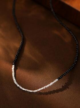 S925银黑玛瑙碎银小众复古锁骨链