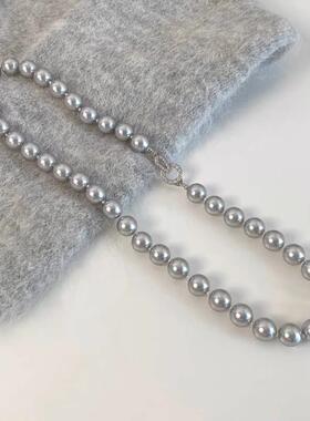 法式打结真多麻银灰珍珠毛衣链