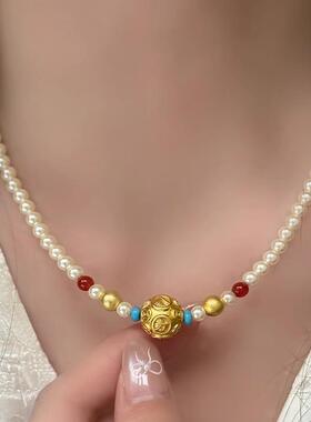 新中式纯银珍珠转运锁骨链