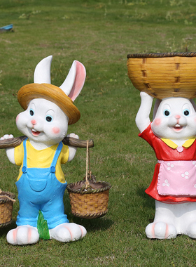 花园庭院装饰卡通兔子摆s件树脂景观动物花缸户外雕塑园林创意可